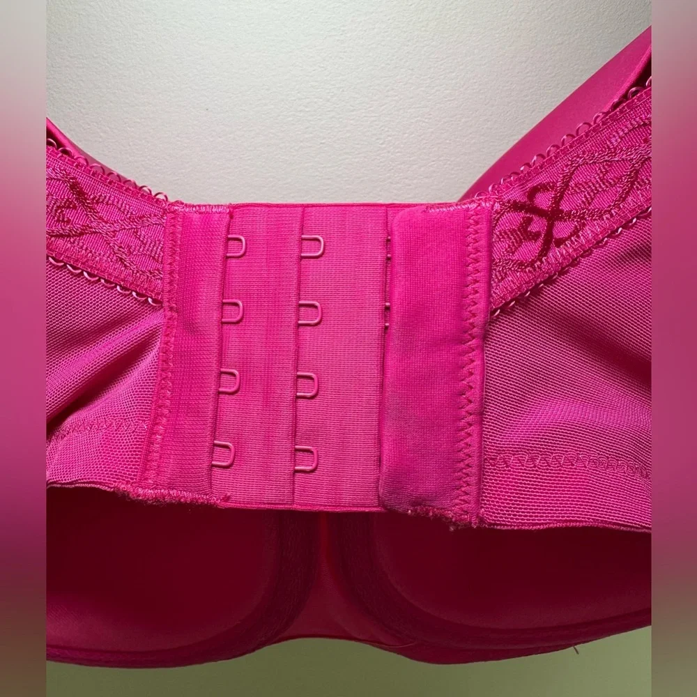 1st & Curve Hot Pink Underwire Bra Leopard Lace Trim Plus Size‎ Molded Cups 38G